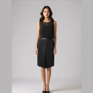 NWOT Loft Mesh Semi-Sheer Polka Dot Ruffle Pleated Sleeveless Dress